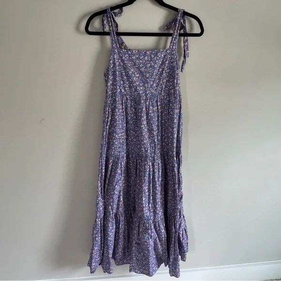 Madewell Purple Tiered Ruffled Midi Dress in Summer Vines - Picture 2 of 6